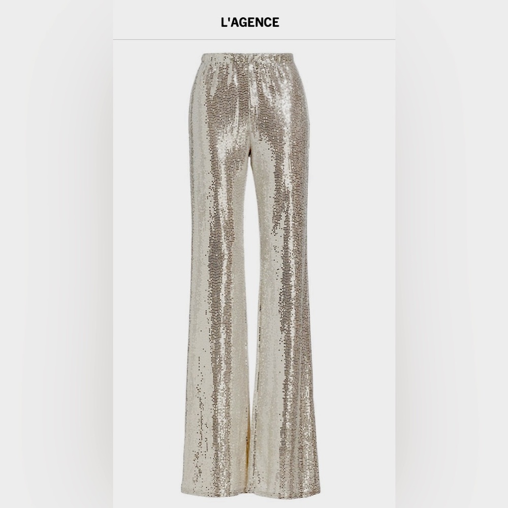 COPY - L’ AGENCE Silver Kimia Paillette Straight-Leg Pants. Silver Sequin size …